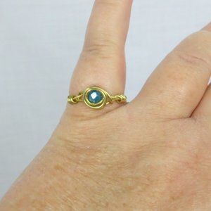 New Brass Wrapped Teal Crystal Hand Crafted Ring